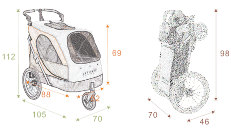 Skyline stroller (large) med bord - oransje/svart
